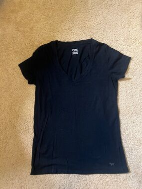 PINK Victoria's Secret Black V-Neck Short Sleeve Tee